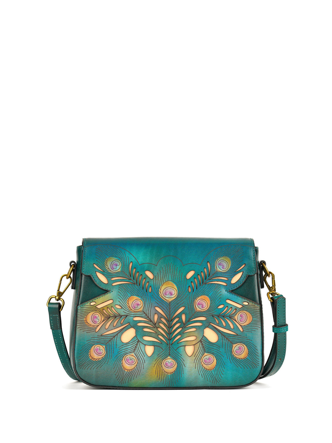 Peacock Feather Embossed Ombre Leather Crossbody Bag