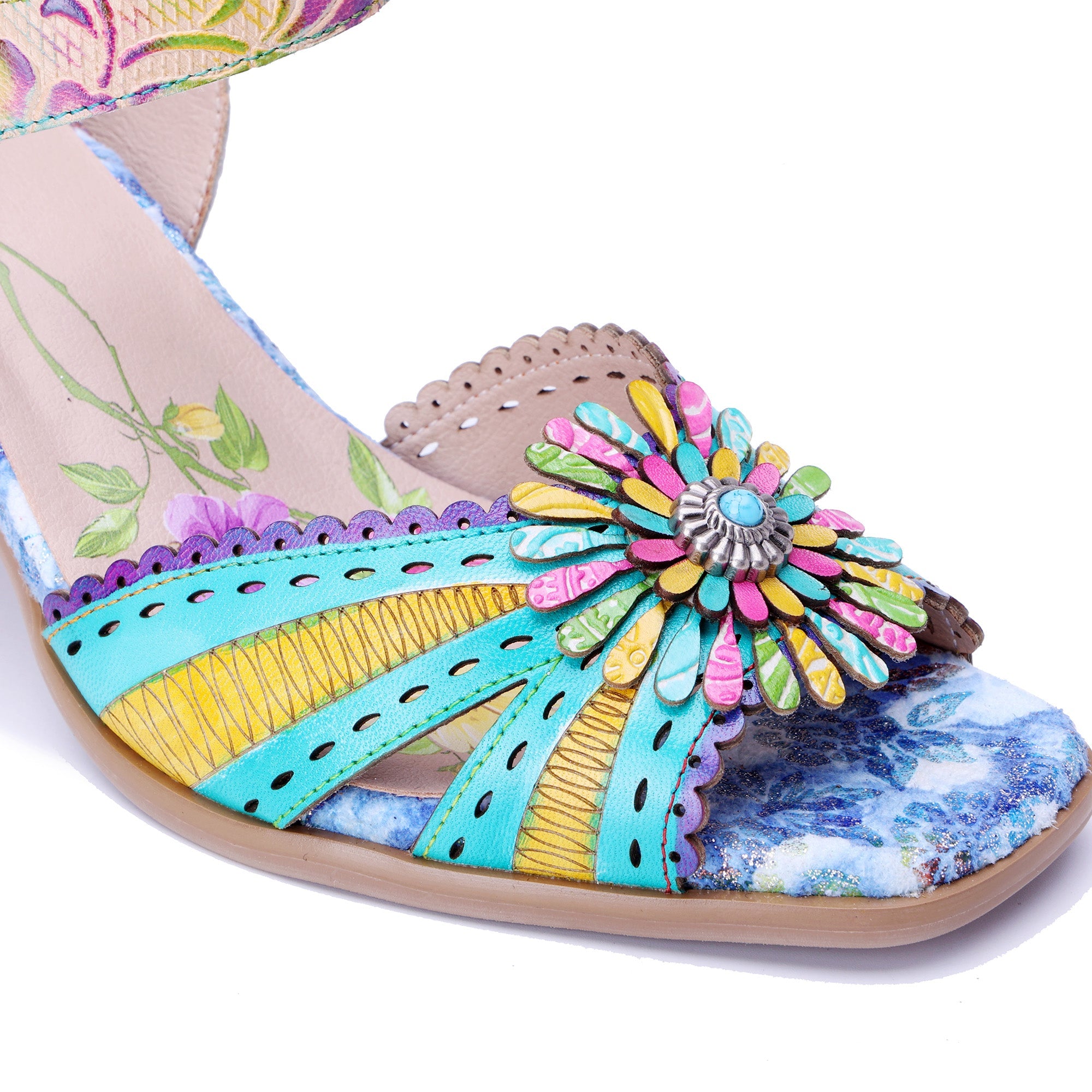 Vibrant Floral Transparent Heel Sandals