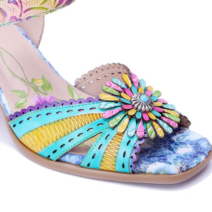 Vibrant Floral Transparent Heel Sandals