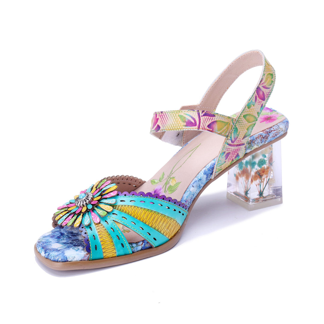 Vibrant Floral Transparent Heel Sandals