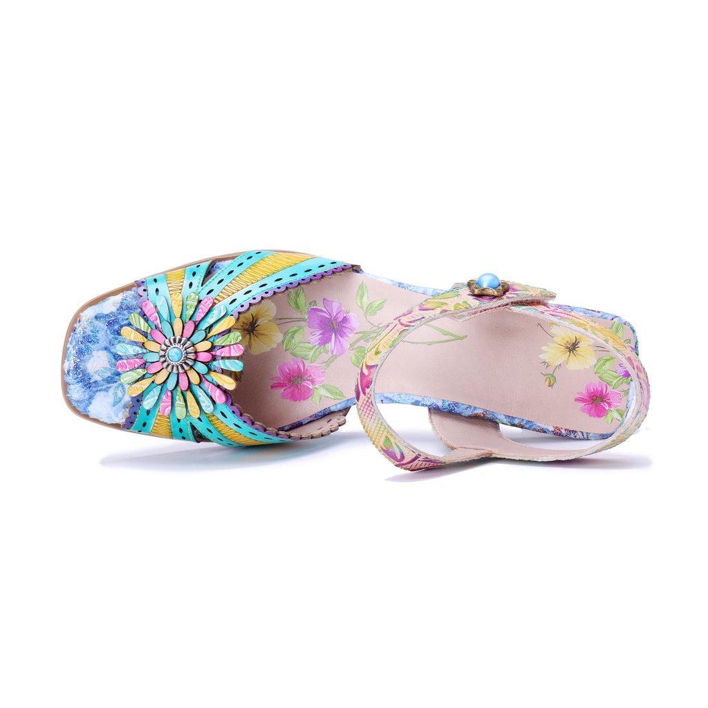 Vibrant Floral Transparent Heel Sandals