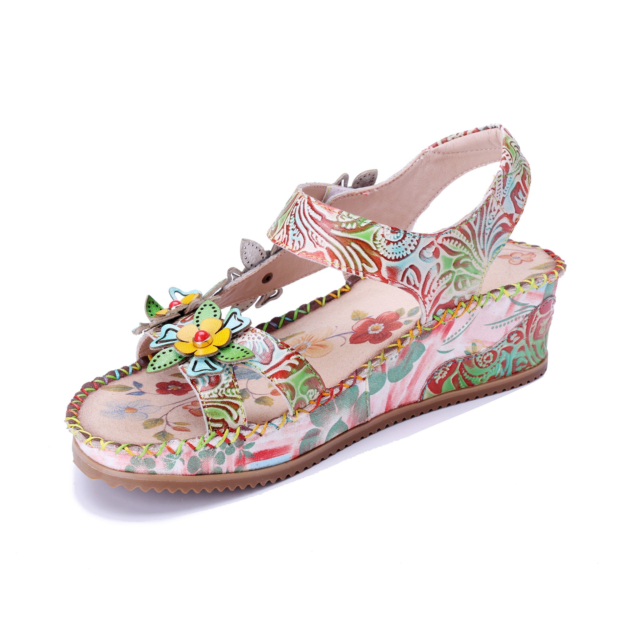 Multicolor Flower Decorations Floral Wedge Sandals