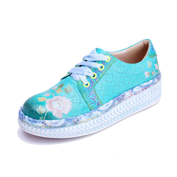 Turquoise Floral Platform Lace-Up Sneakers