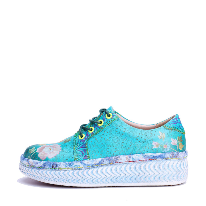 Turquoise Floral Platform Lace-Up Sneakers