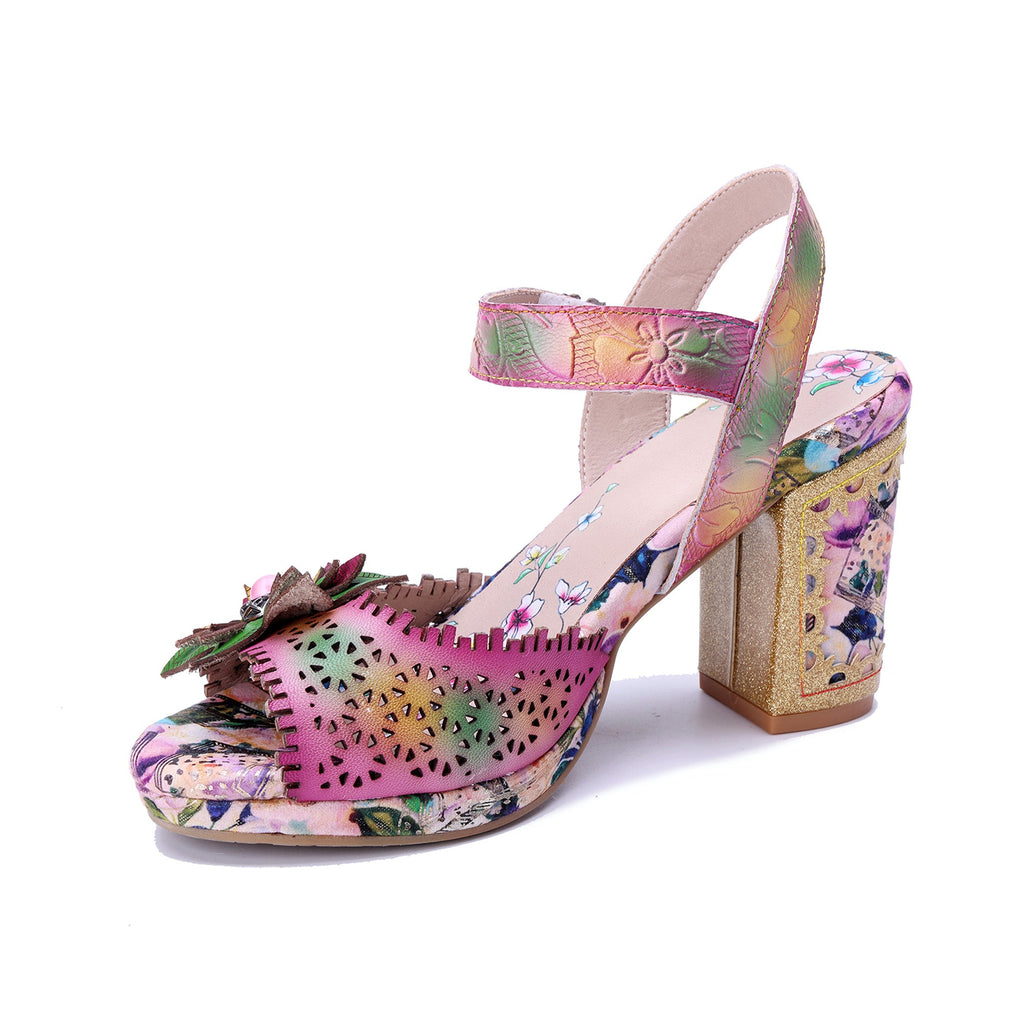 Colorful Floral Peep-Toe Sandals