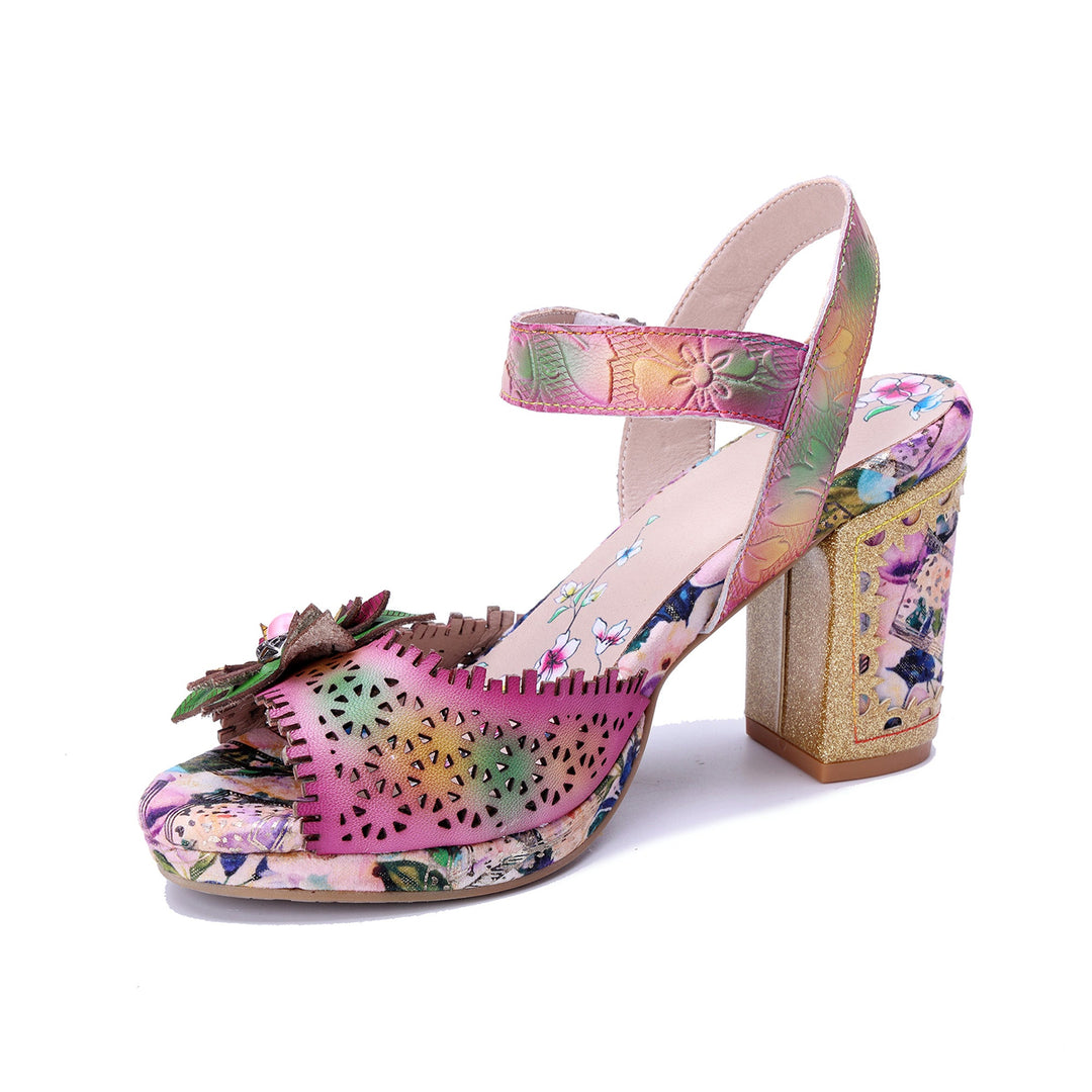 Colorful Floral Peep-Toe Sandals