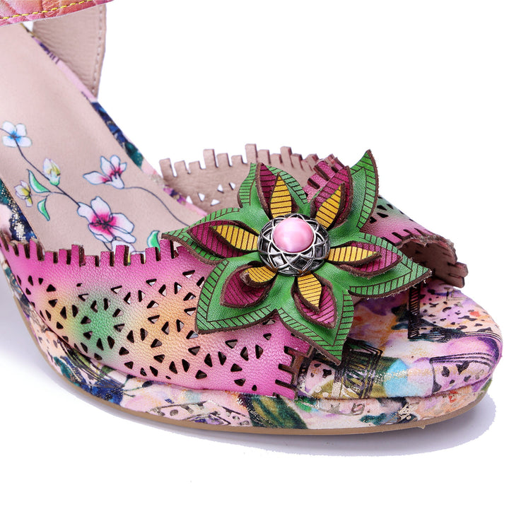 Colorful Floral Peep-Toe Sandals