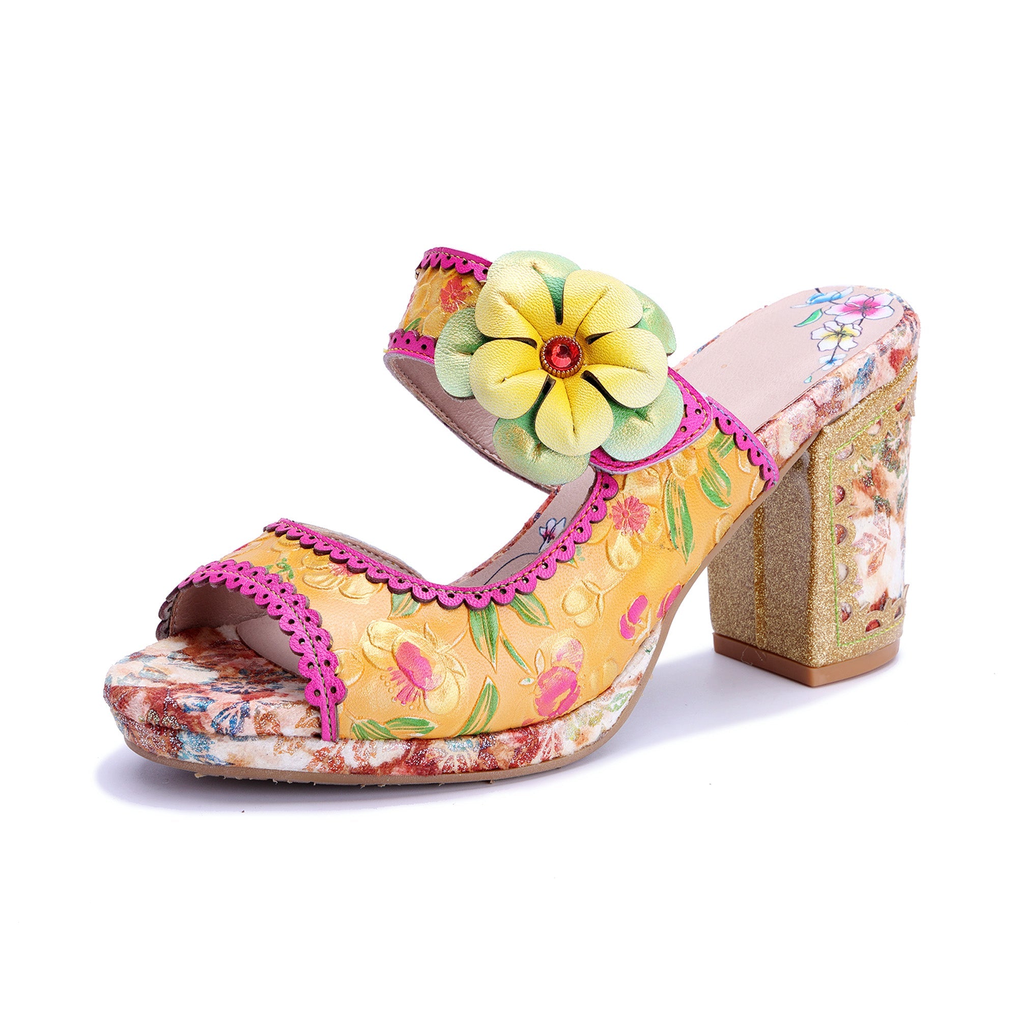 Floral Embossed Mule Heels