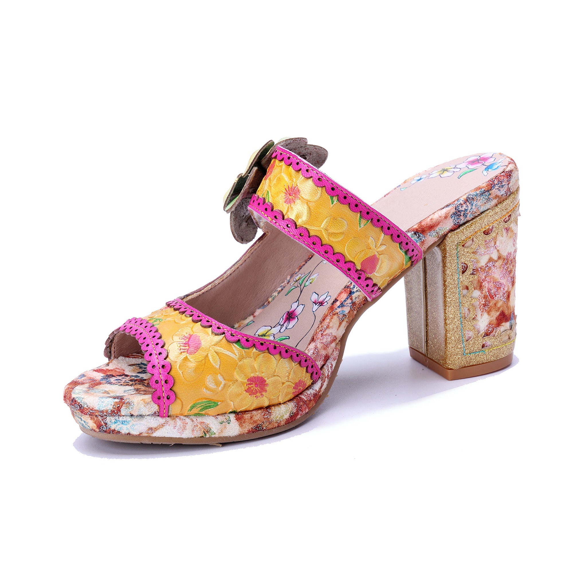 Floral Embossed Mule Heels