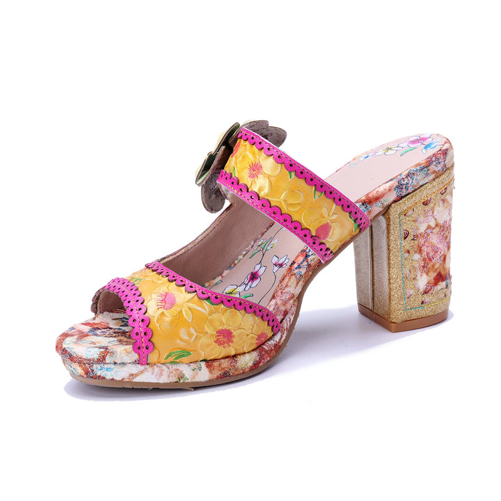 Floral Embossed Mule Heels