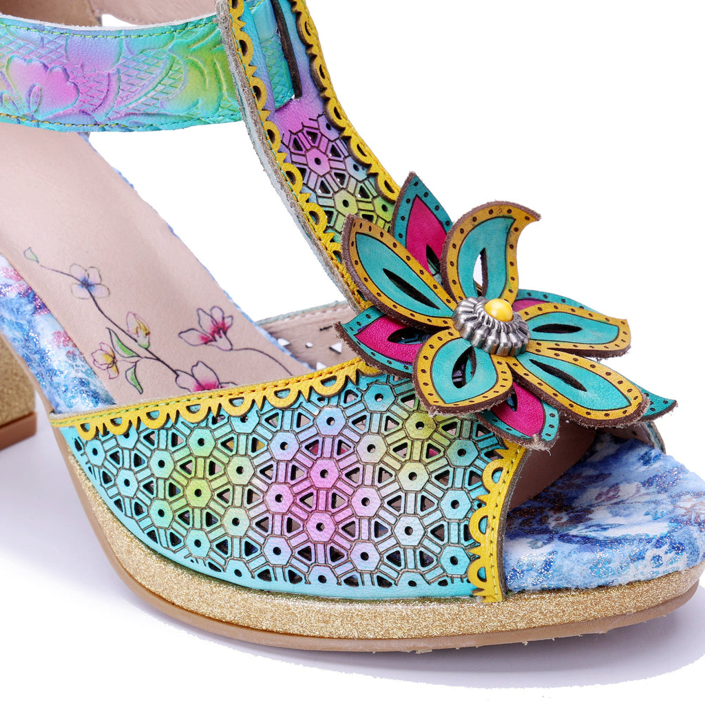 Multicolor Floral T-Strap Sandals
