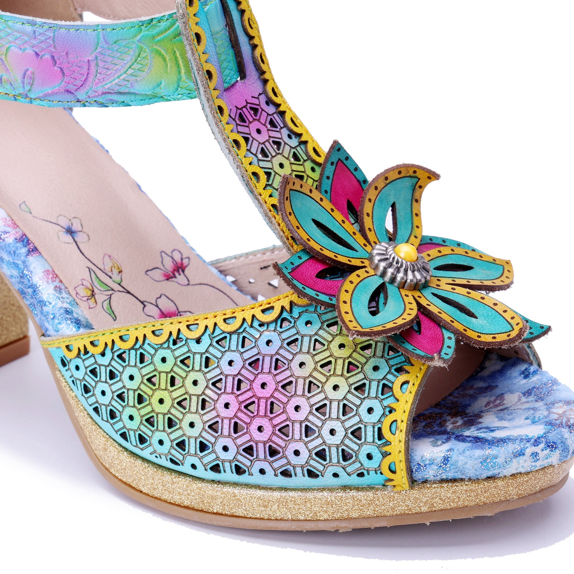 Multicolor Floral T-Strap Sandals