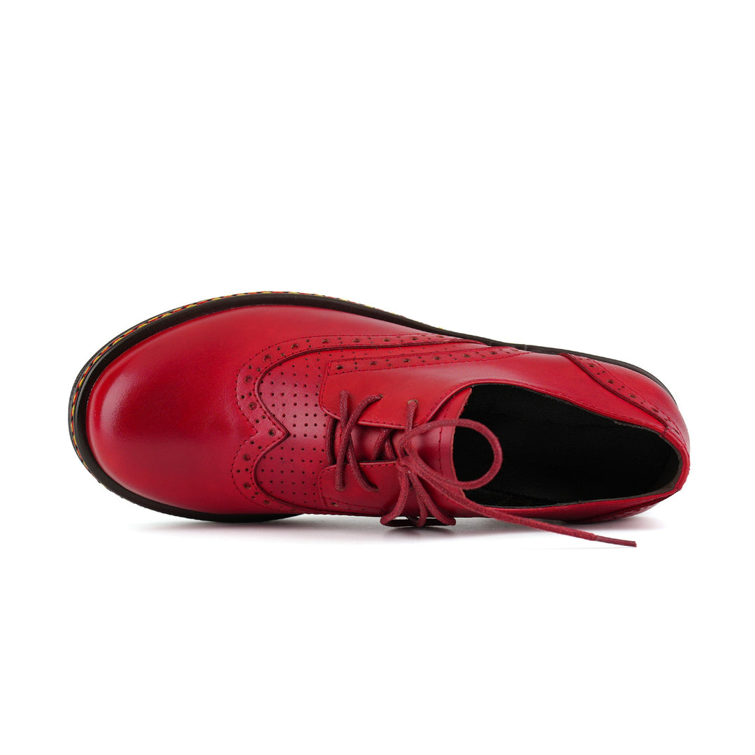 Classic Brogue Leather Lace-Up Flat Shoes