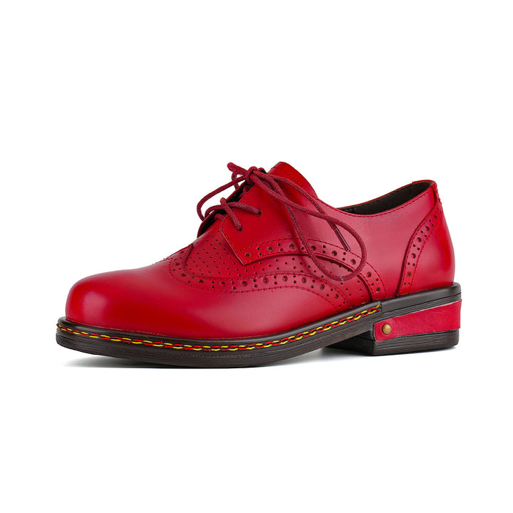 Classic Brogue Leather Lace-Up Flat Shoes