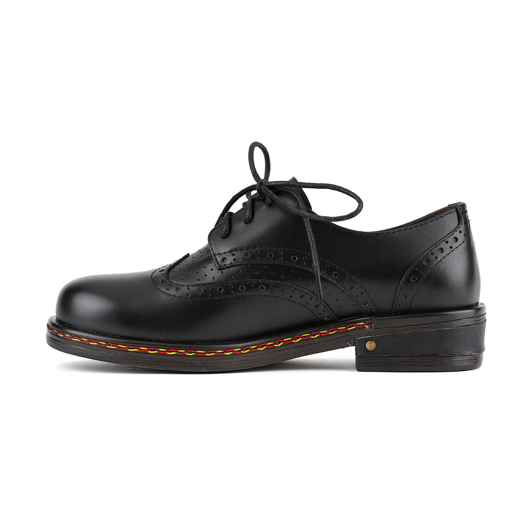 Classic Brogue Leather Lace-Up Flat Shoes