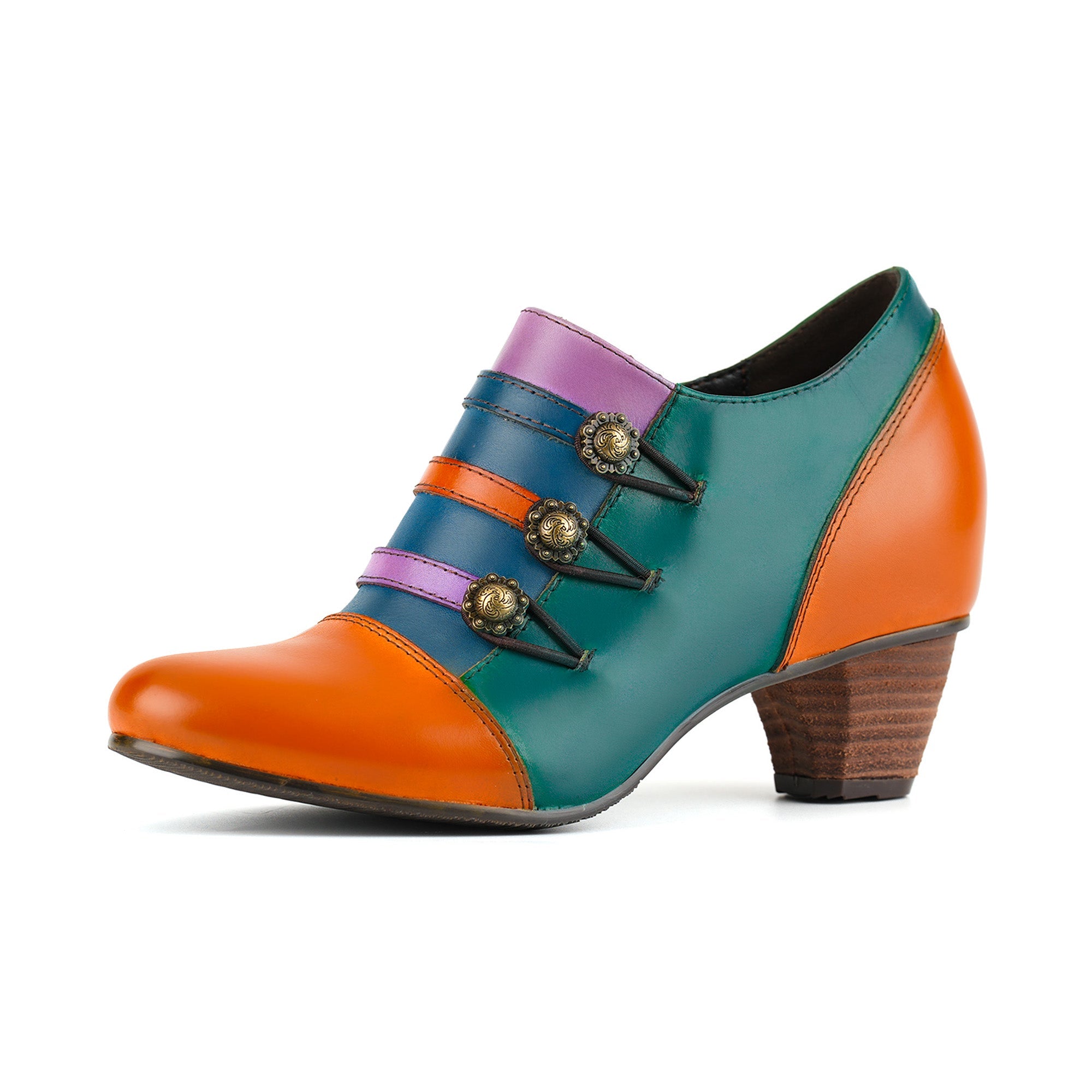 Vintage Colorblock Decorative Buttons Pumps