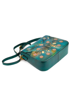 Peacock Feather Embossed Ombre Leather Crossbody Bag