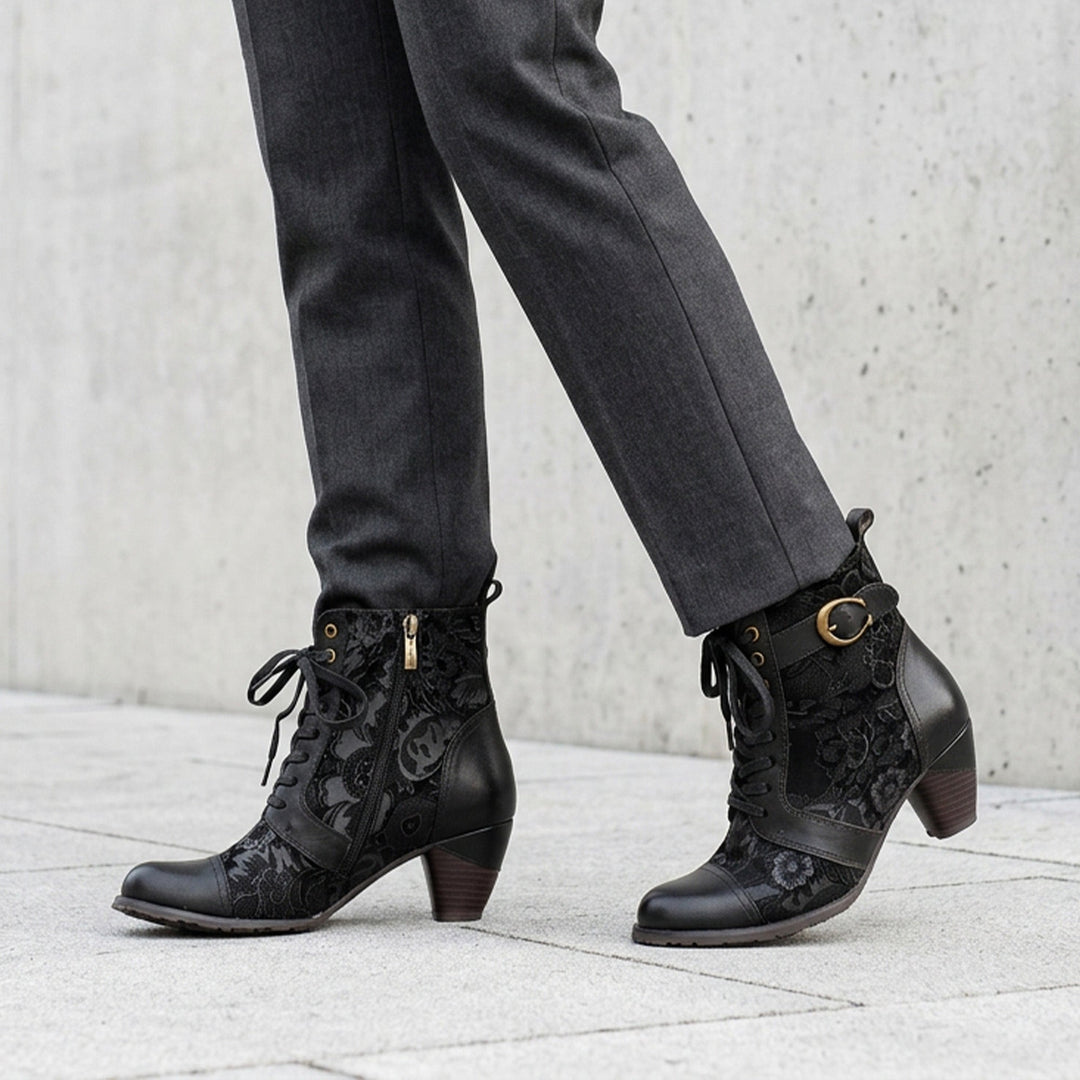 Timeless Grace Floral Lace-Up Ankle Boots