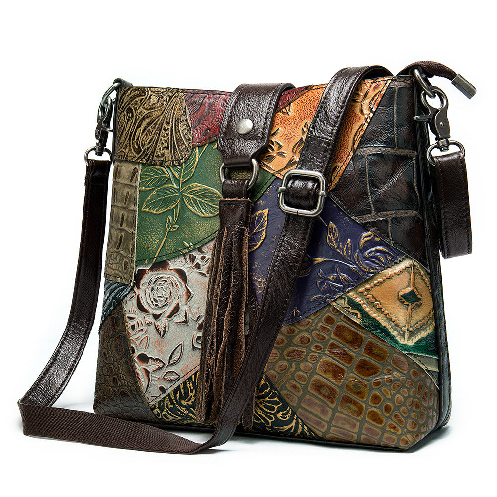 Vintage Patchwork Embossed Crossbody Bag