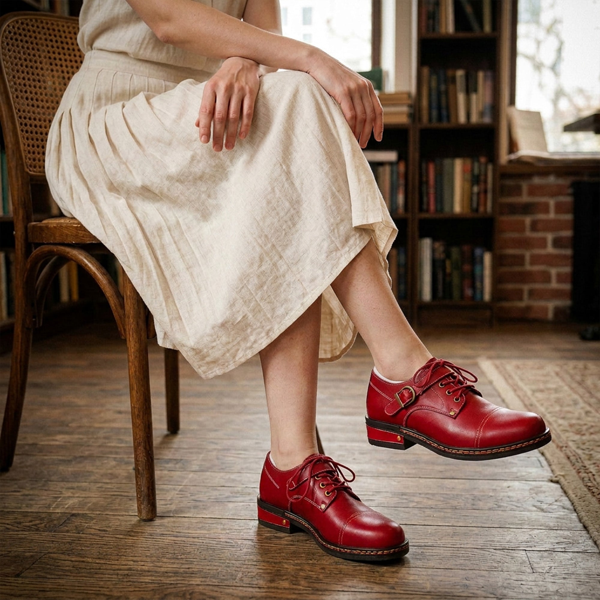 Crimson Classic Oxford Flat Shoes