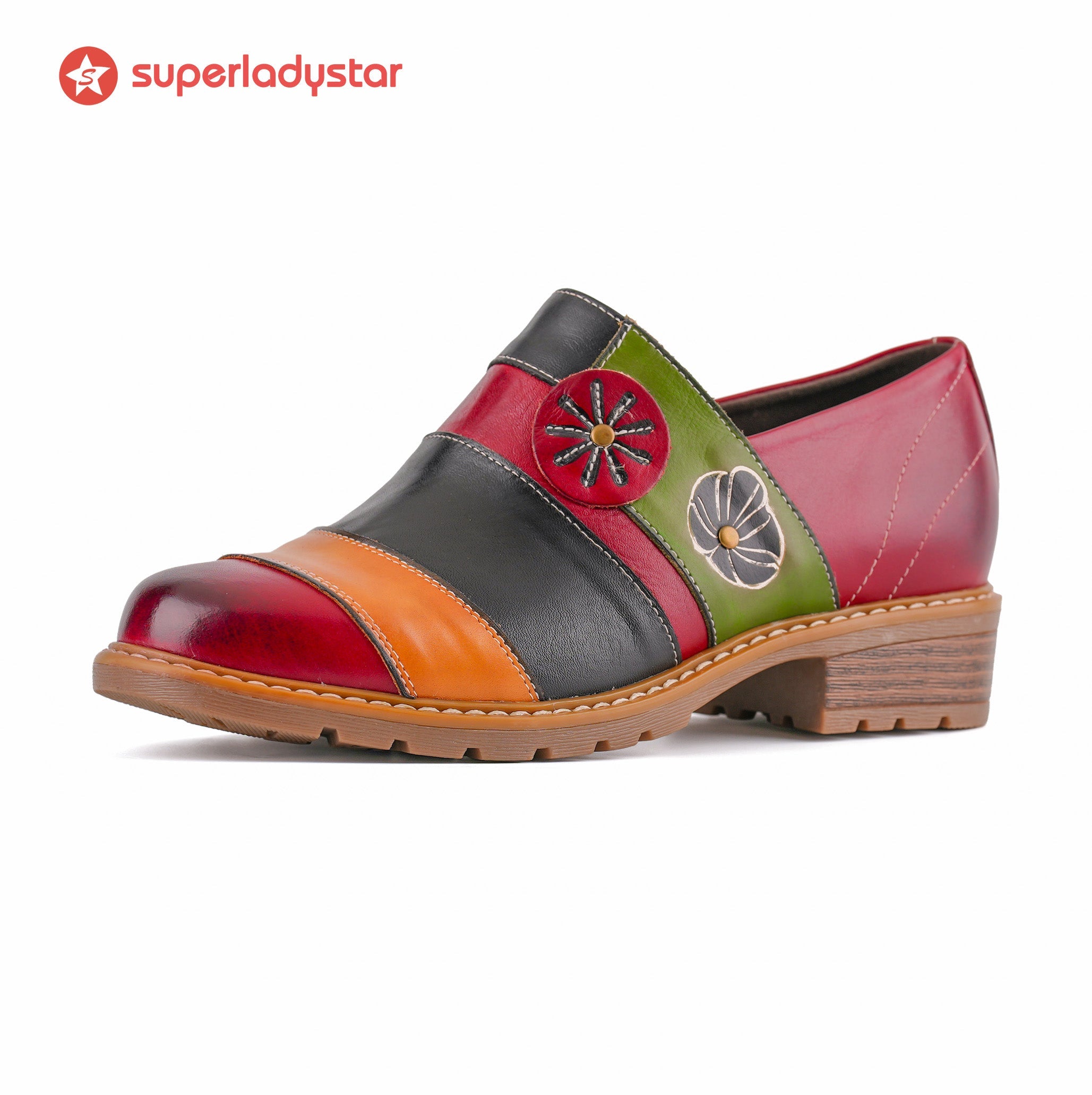Floral Color-Block Loafers Flats