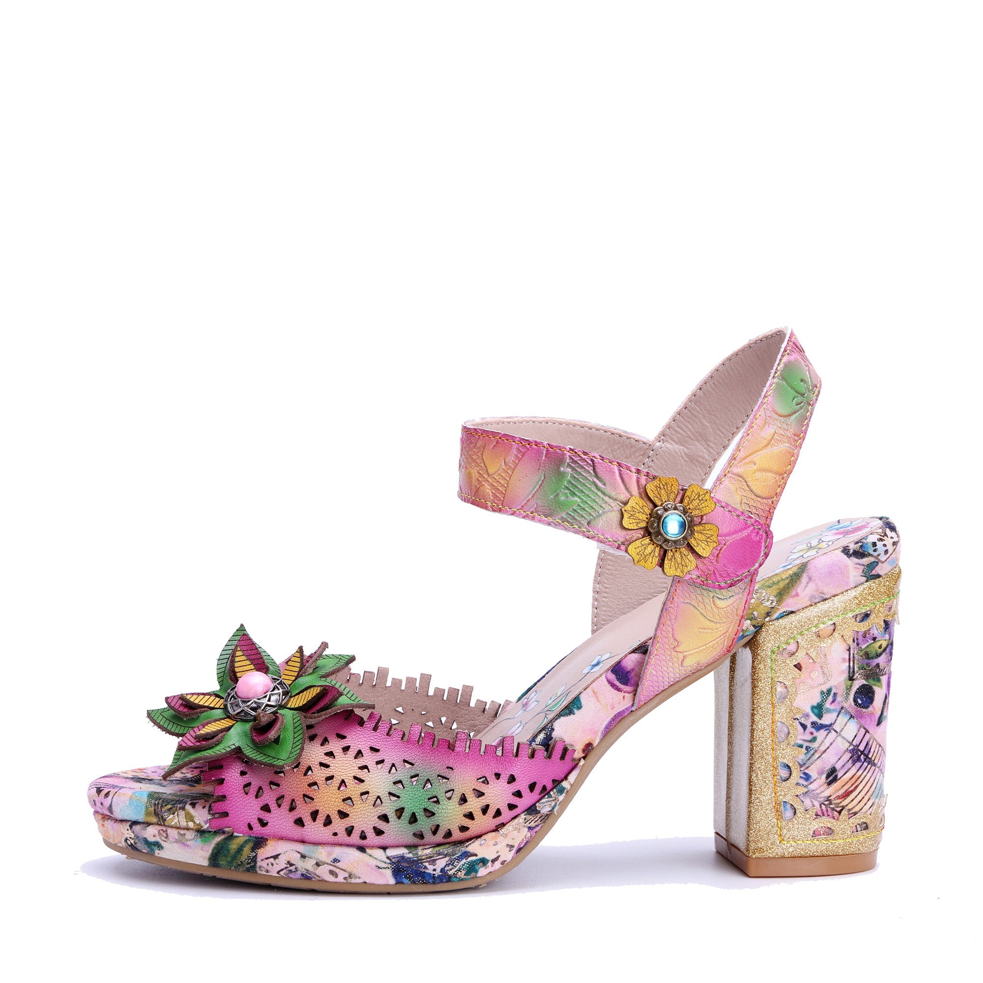 Colorful Floral Peep-Toe Sandals