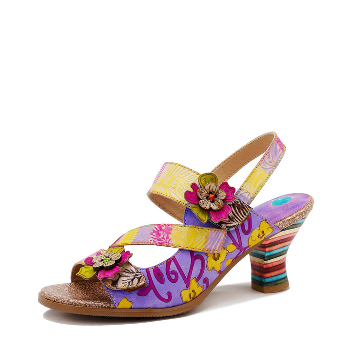 Handmade Leather Colored Stripe Heel Comfy Sandals