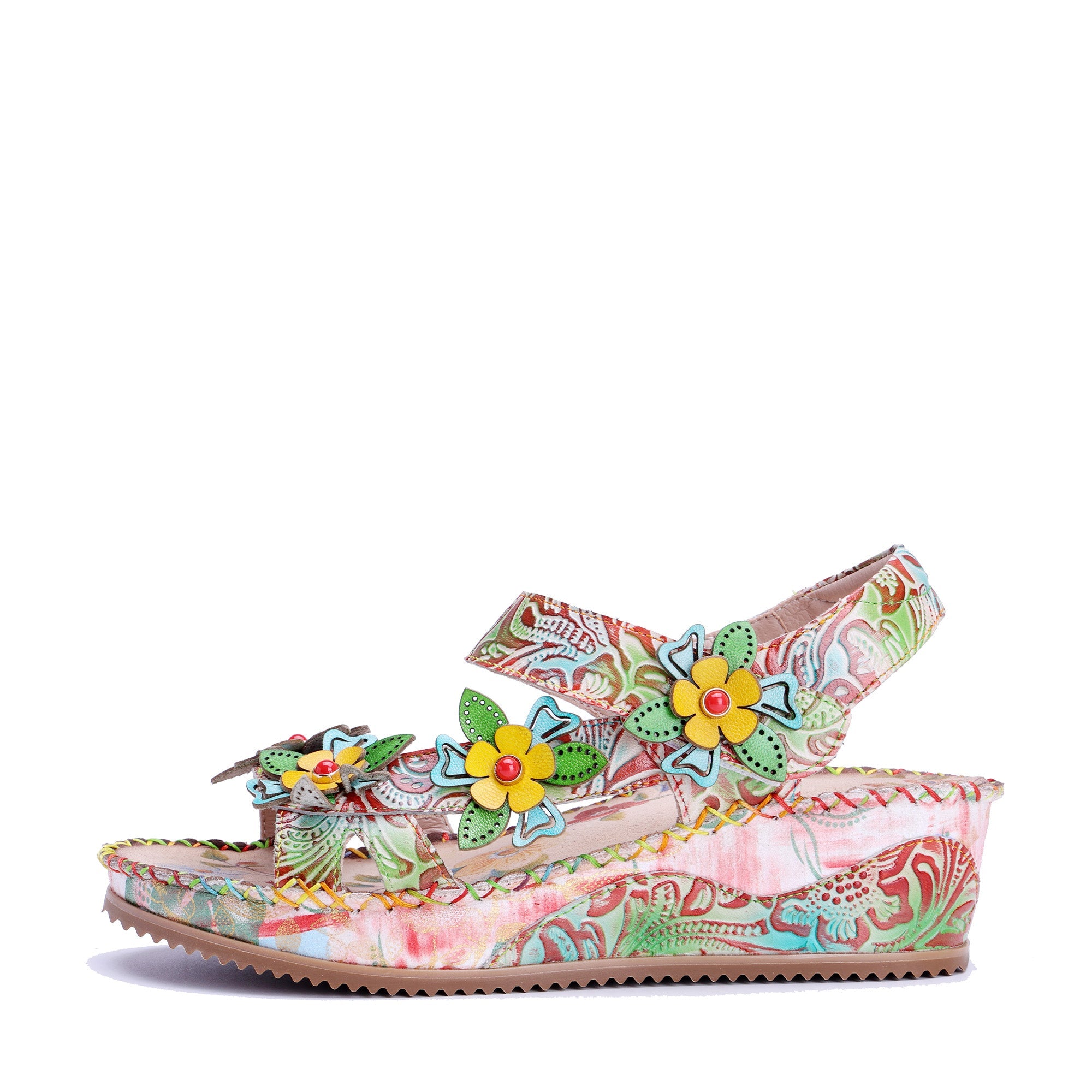 Multicolor Flower Decorations Floral Wedge Sandals