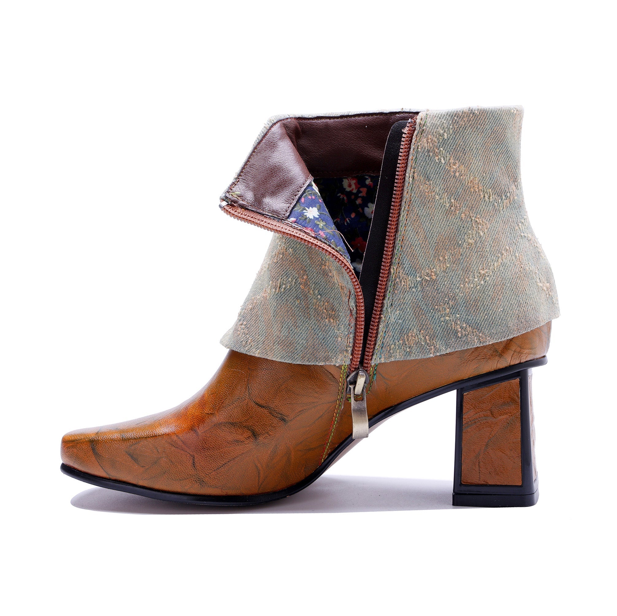 Embroidered Foldover Ankle Boots