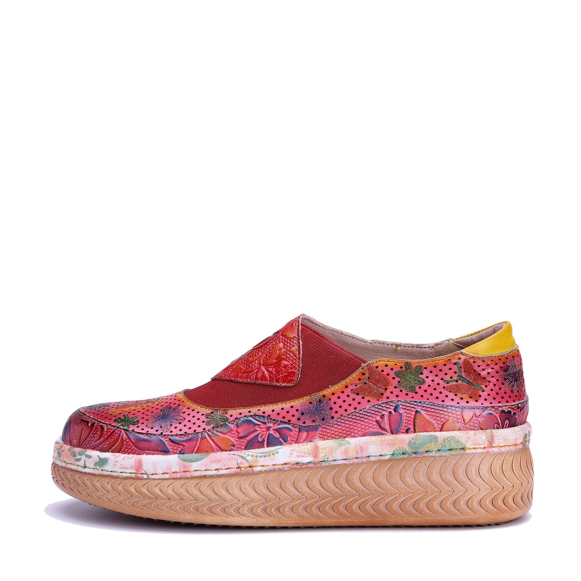 Red Floral-Pattern Platform Slip-On Shoes