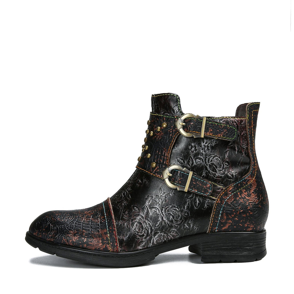 Vintage Handmade Embossed Rose Flat Boots