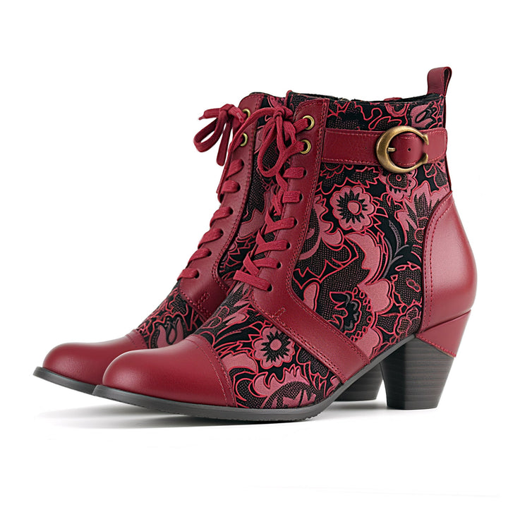 Timeless Grace Floral Lace-Up Ankle Boots