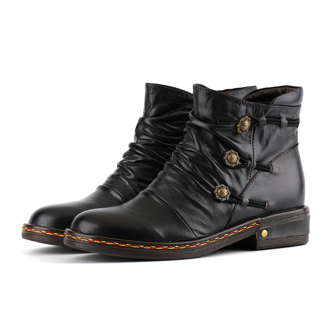 Retro Charm Leather Flat Ankle Boots