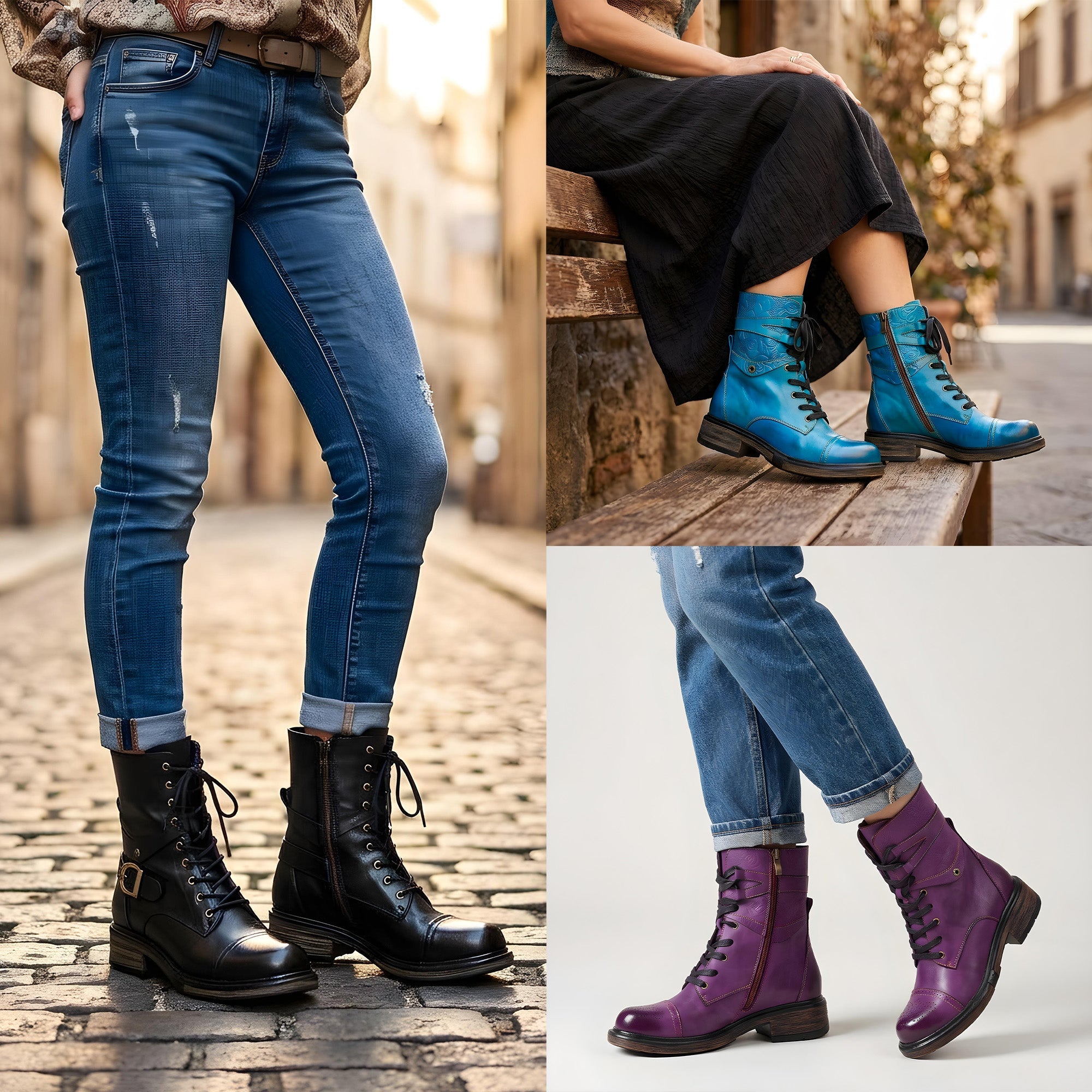 Comfortable Genuine Leather Boots With Laces And Inside Zippers