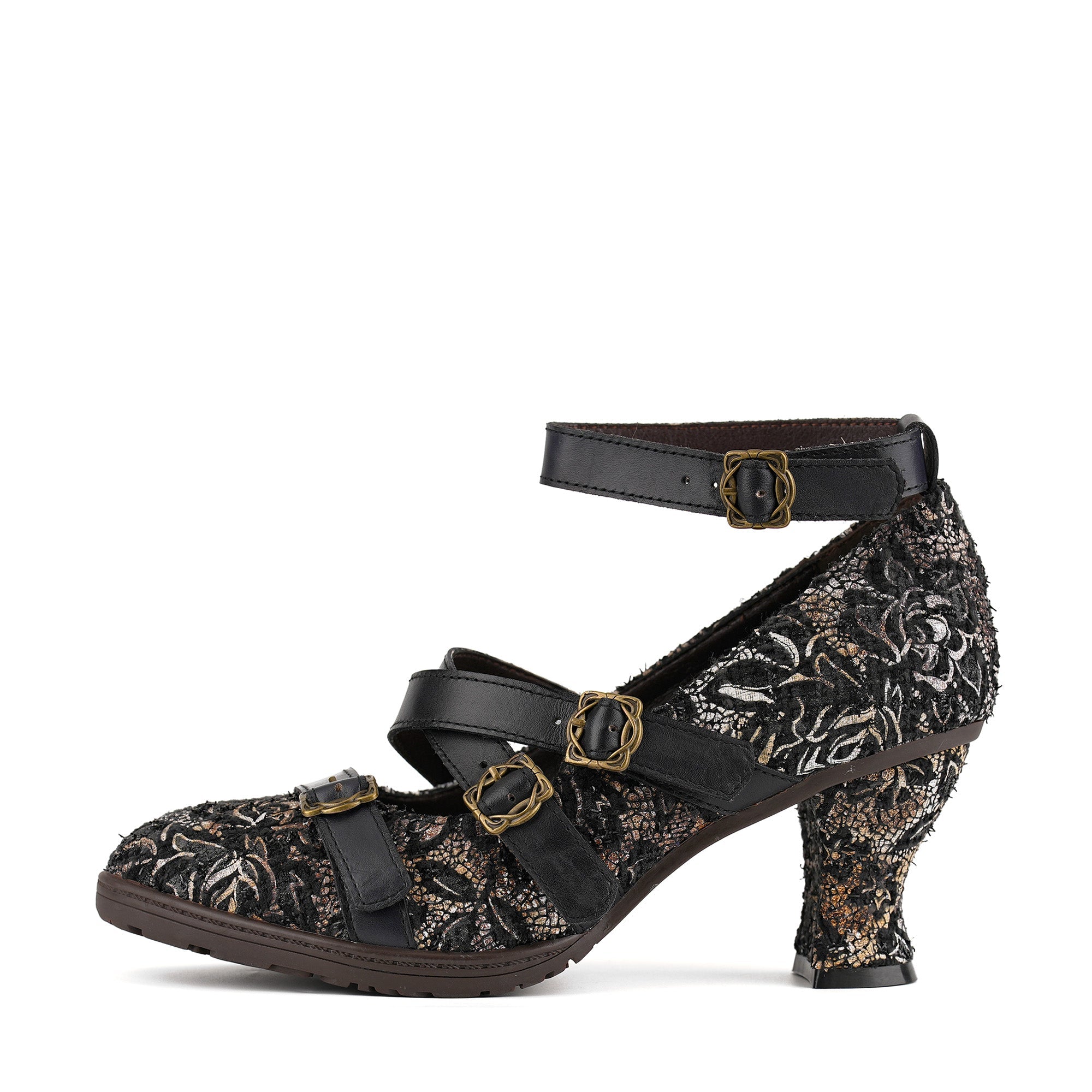 Vintage Lace Buckle Heeled Pumps