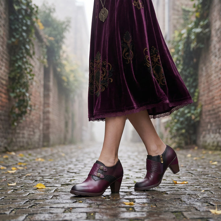 Rose Pattern Buckle Strap Vintage Pumps