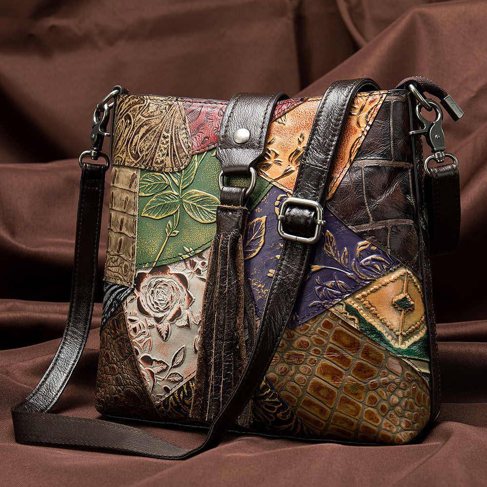 Vintage Patchwork Embossed Crossbody Bag