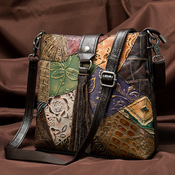 Vintage Patchwork Embossed Crossbody Bag