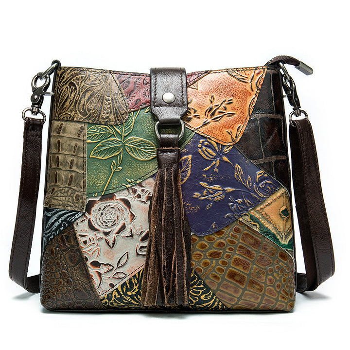 Vintage Patchwork Embossed Crossbody Bag