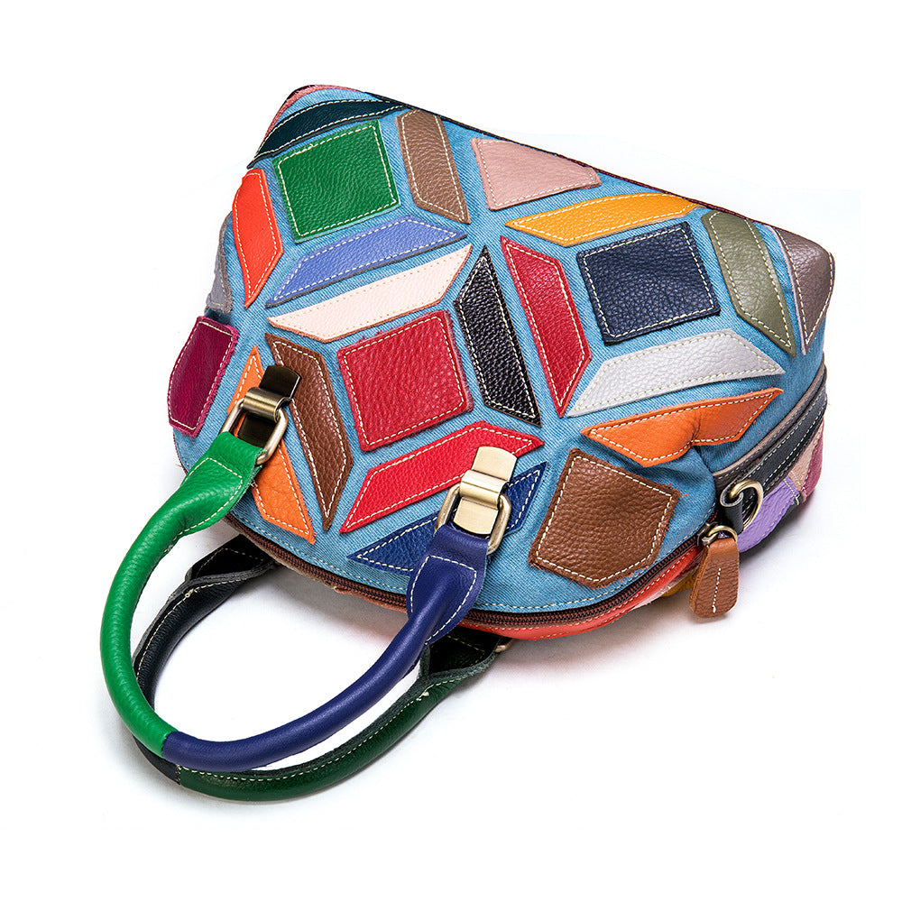 Vintage Color-Block Casual Crossbody Shoulder Bag