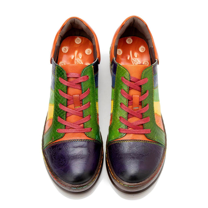 Retro Hand-polished Rainbow Flat Shoes