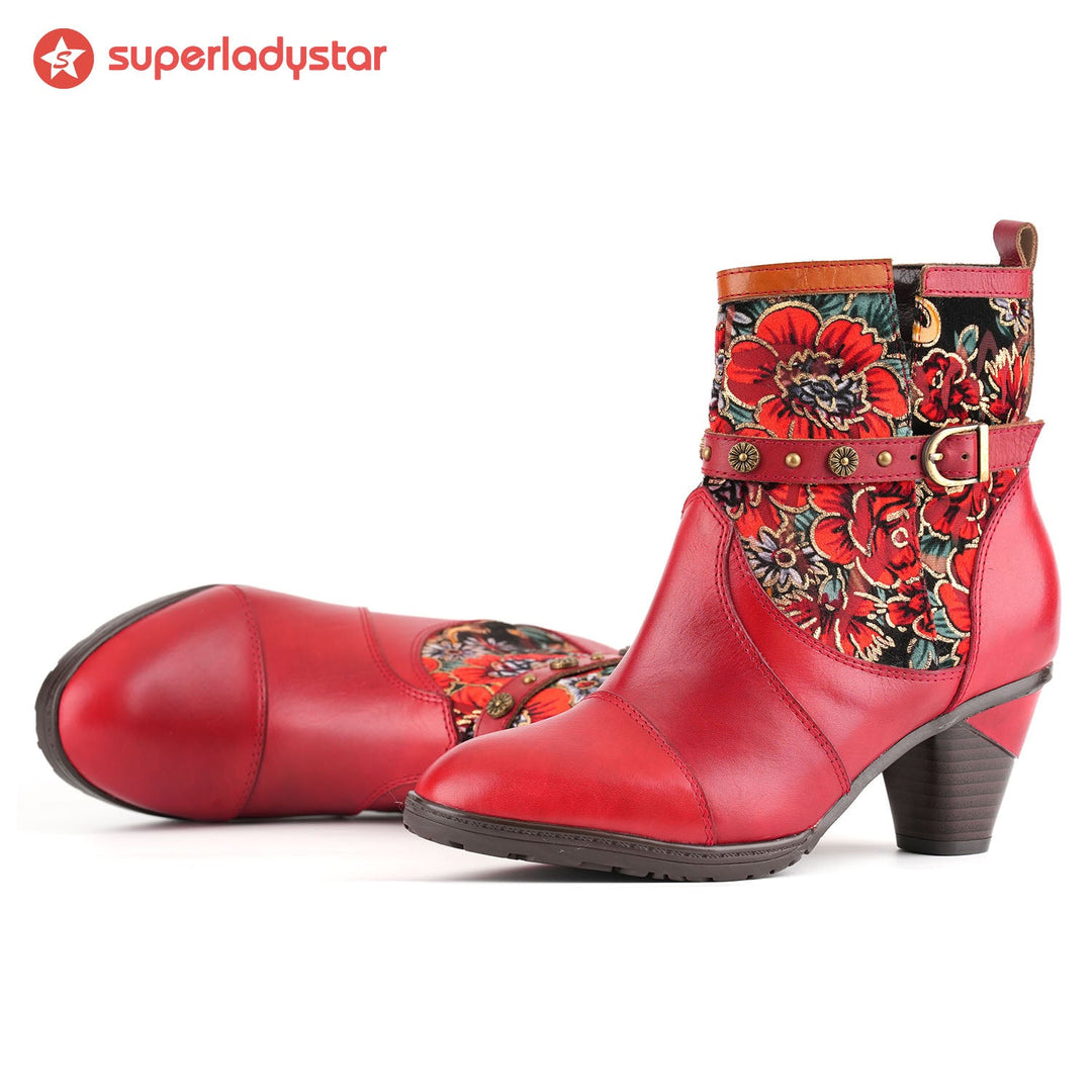 Vintage Vibrant Floral Ankle Boots