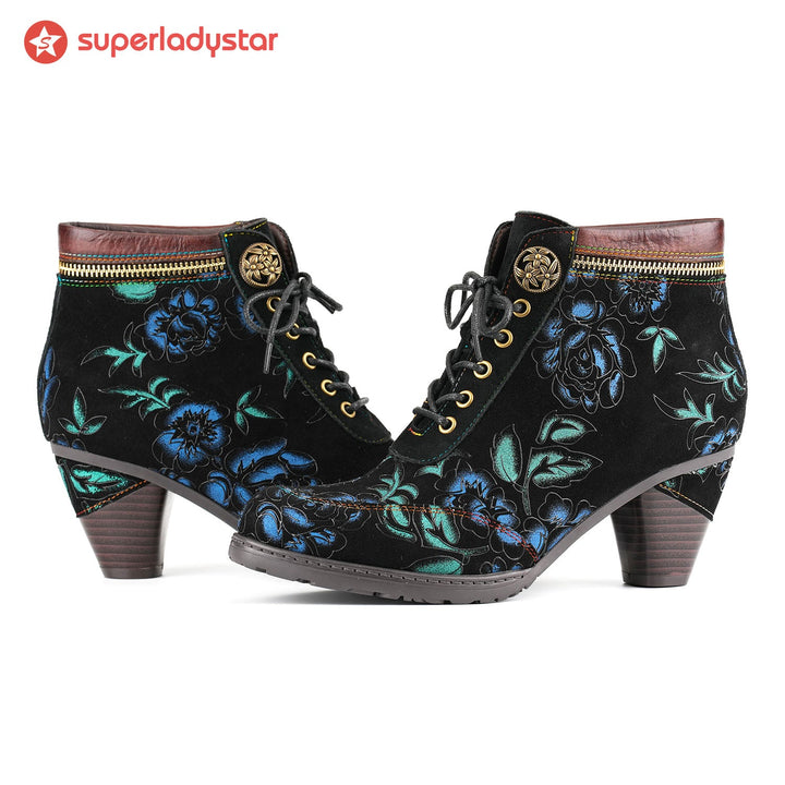 Vintage Nocturne Blossom Ankle Boots