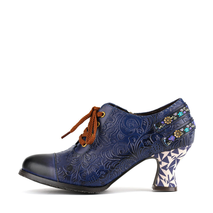 Floral Embossed Lace-Up Heels