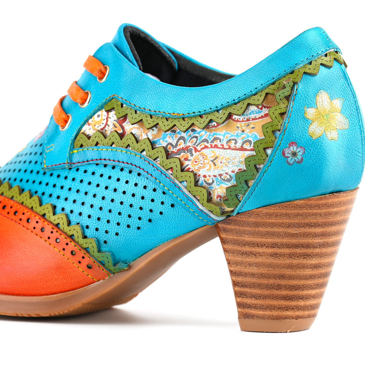 Bohemian Perforated Mid-Heel Oxfords