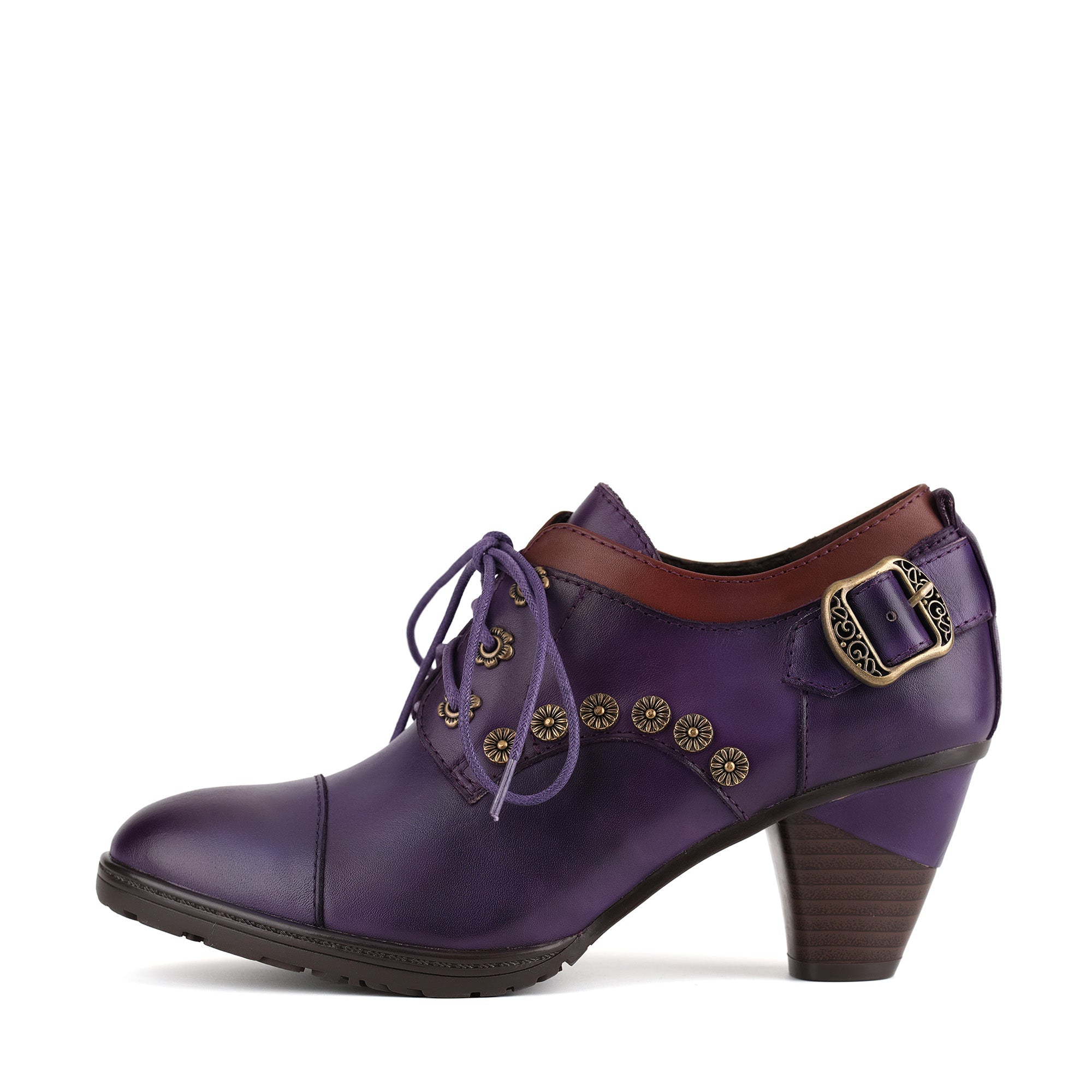 Vintage Lace-Up Decorative Buckle Pumps