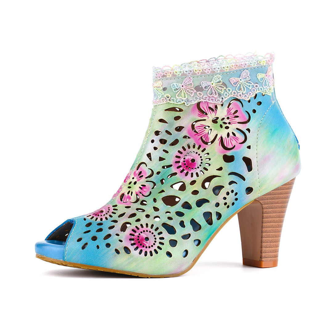 Gradient Floral Cutout Lace Trim Sandals