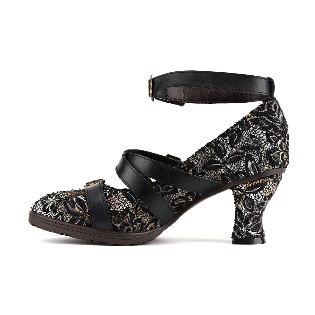 Vintage Lace Buckle Heeled Pumps