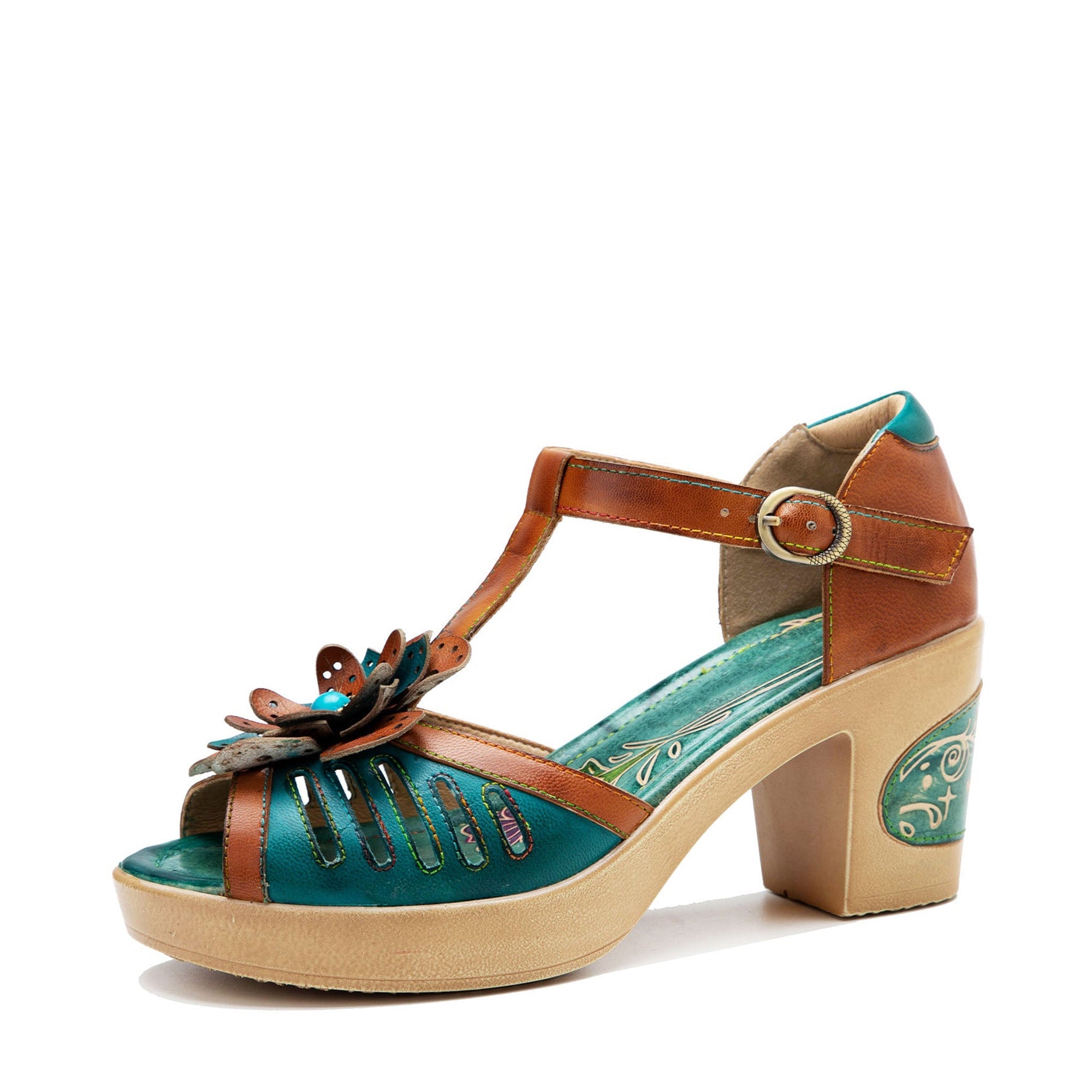 Vintage Handmade Fish Mouth Floral Sandals
