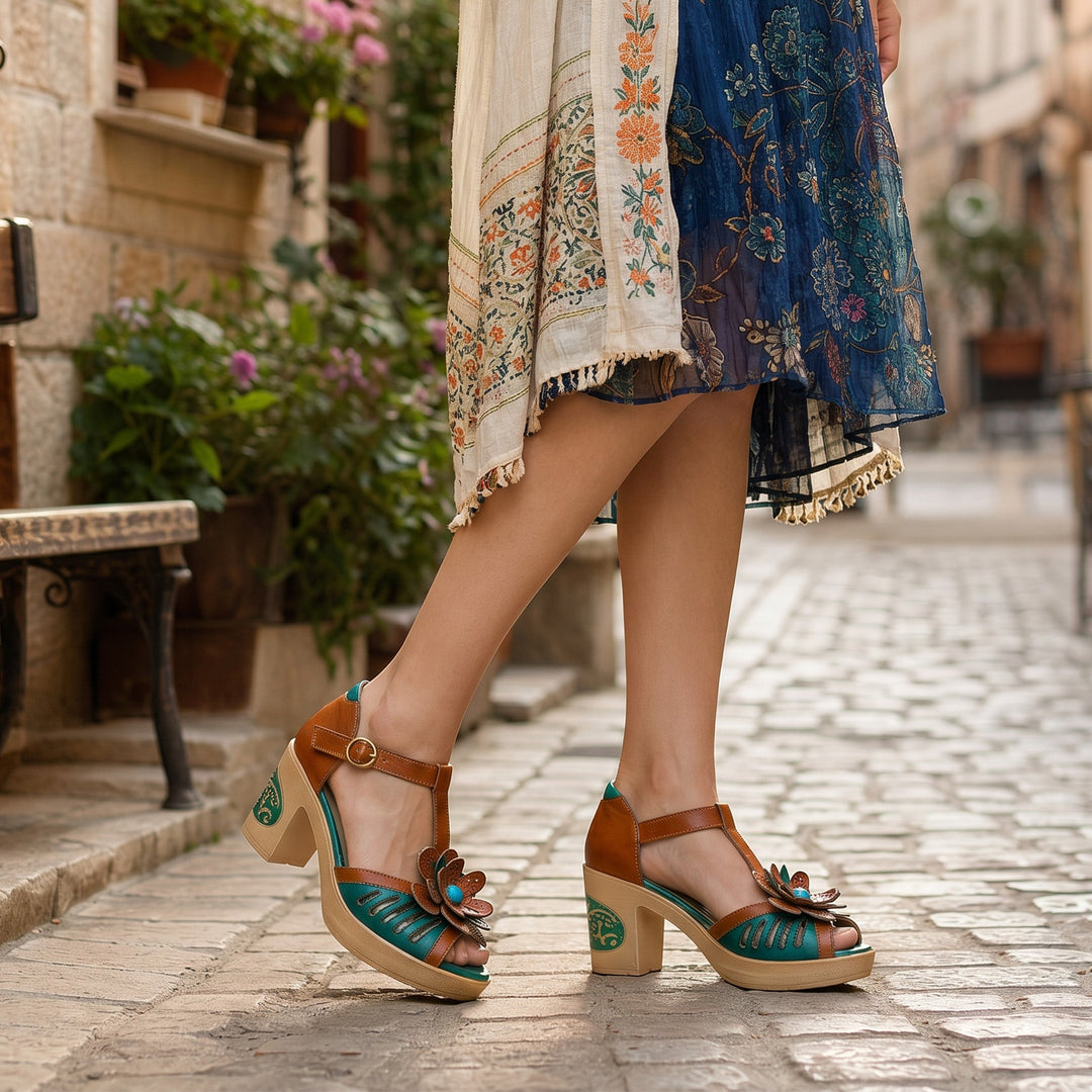 Vintage Handmade Fish Mouth Floral Sandals